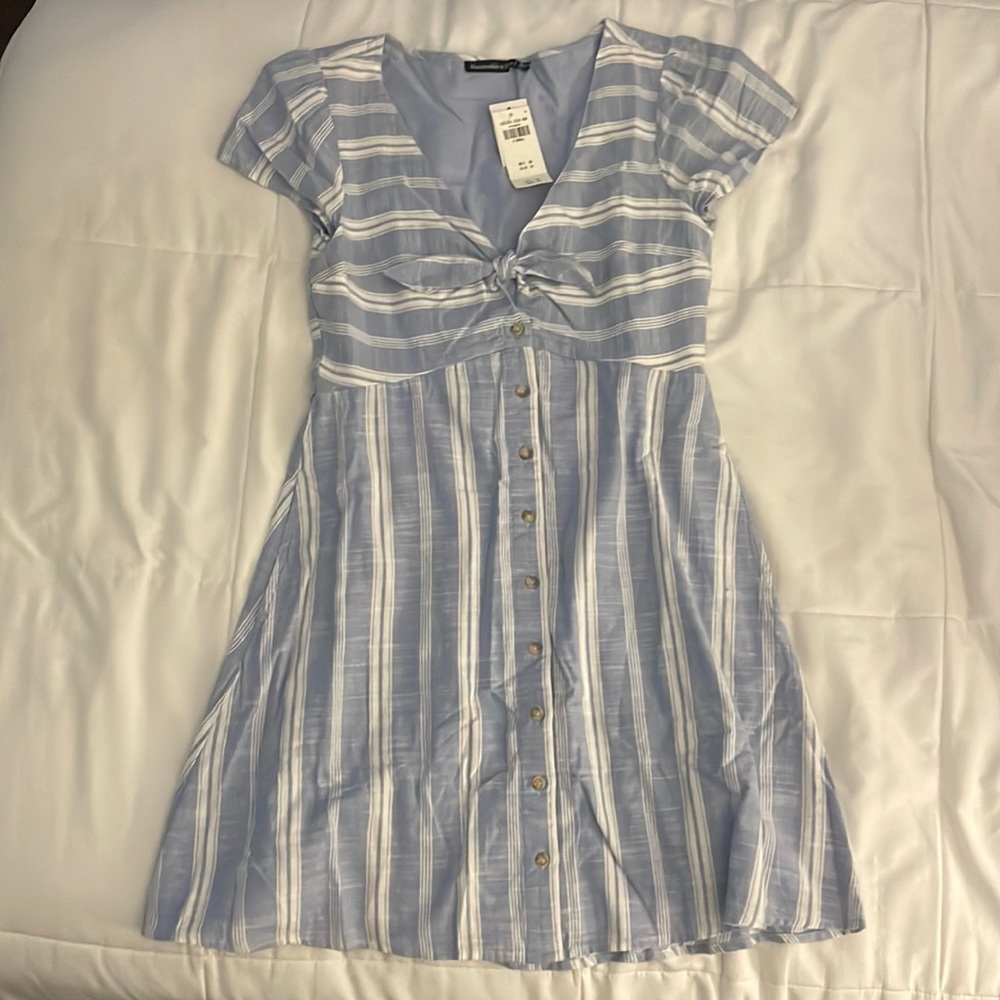 Blue and white stripe dress with buttons down front
